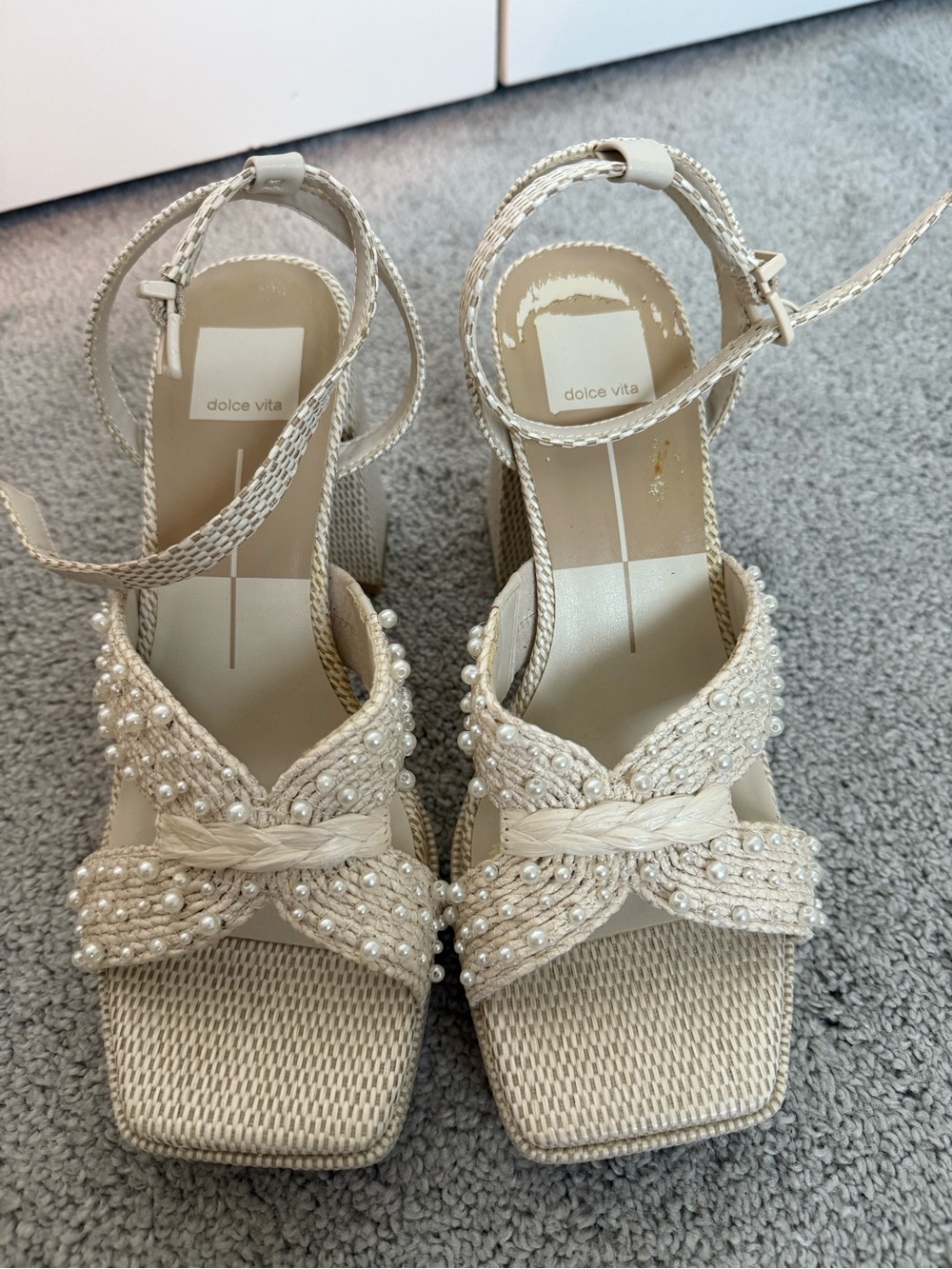 Dolce Vita Aries Pearl-Embellished Block Heel Sandals - Picture 7 of 10